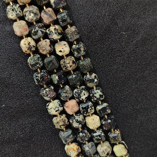 天然花皮石方糖珠 切面方形散珠 混彩DIY串珠材料 小众设计串珠