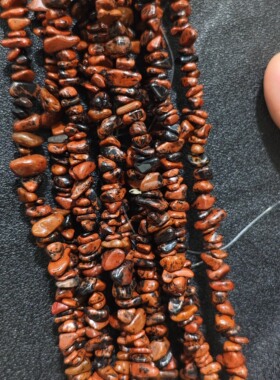 天然红眼黑曜石带孔碎石串珠 DIY随形手链饰品珠子 红色黑色相间