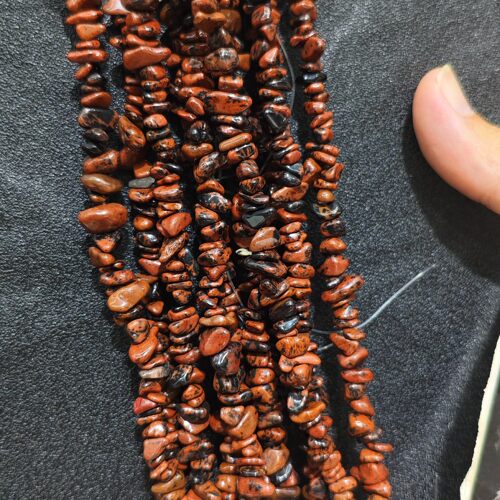 天然红眼黑曜石带孔碎石串珠 DIY随形手链饰品珠子 红色黑色相间