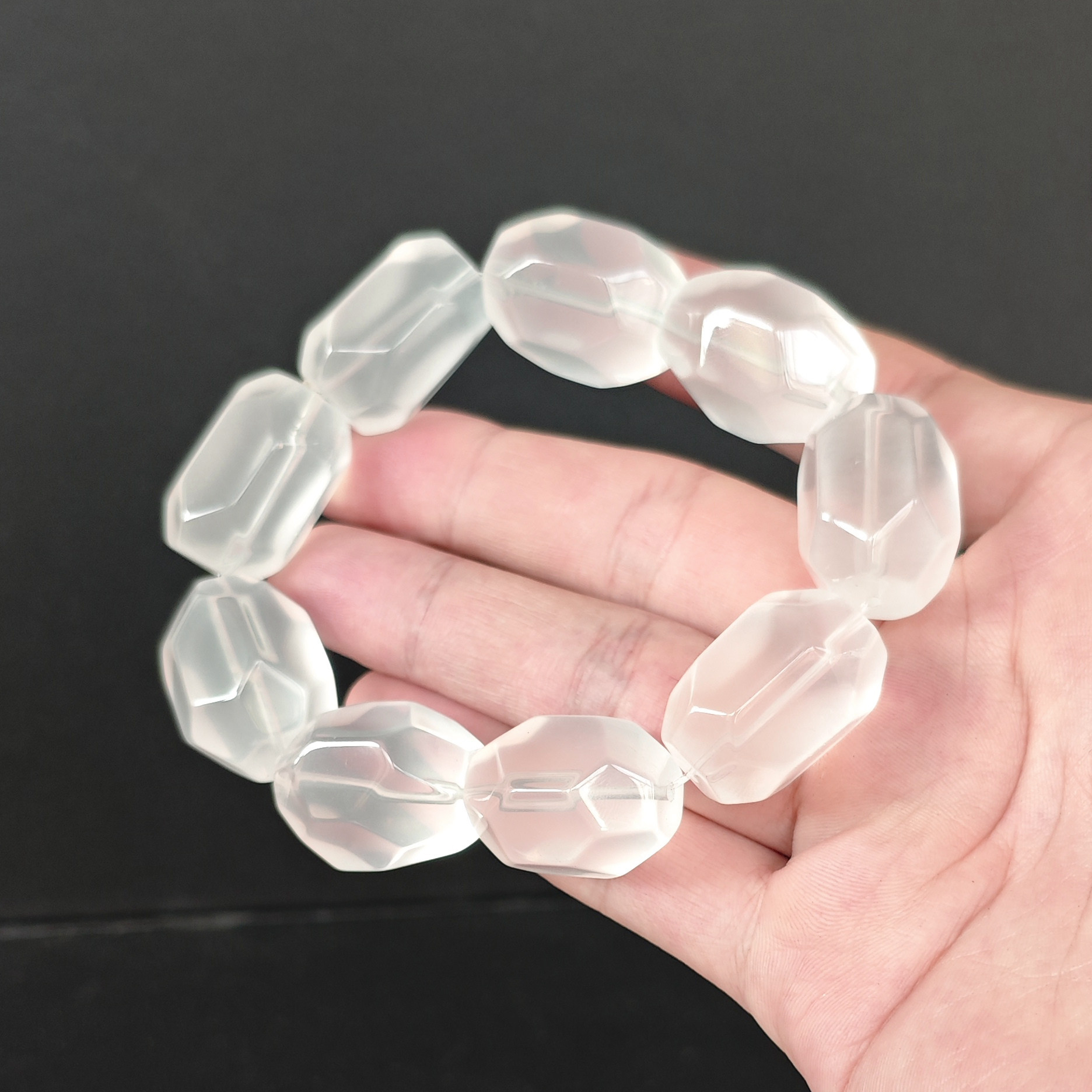 天然奶白水晶手串 奶油白水晶手串 男款大号珠子长度约为25mm