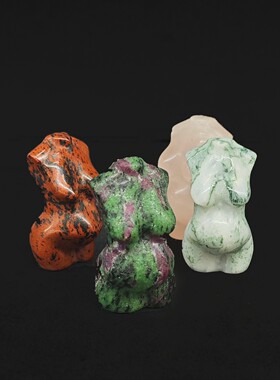 天然石材大地之母迷你小雕塑 多种材质 粉晶玛瑙红绿宝黑曜石