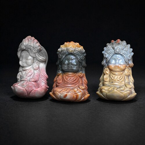 天然阿拉善彩玉 观音菩萨小雕刻 文玩小摆件 桌面书桌小饰品