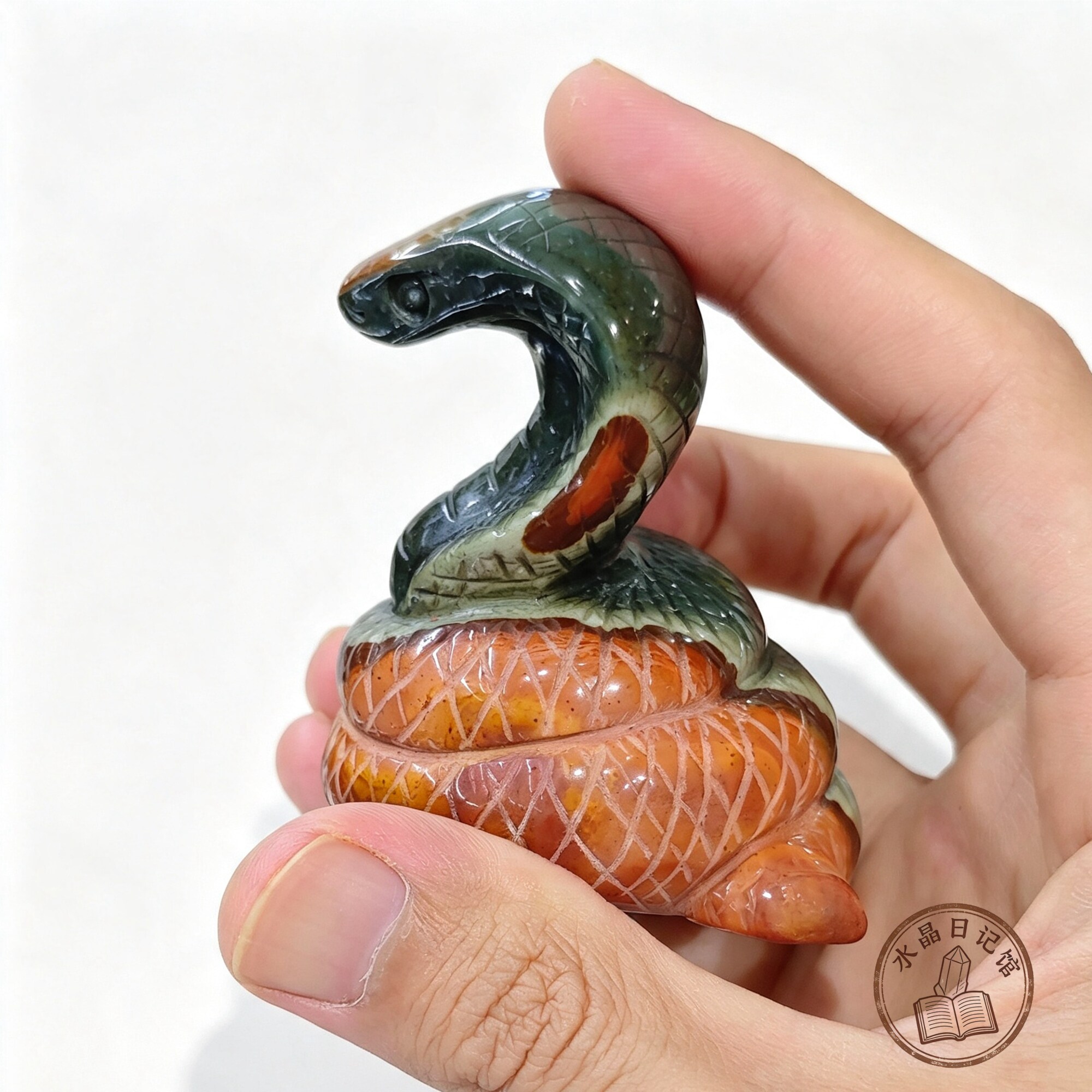 天然矿石盘绕眼镜蛇雕刻摆件 6cm 立体眼镜蛇水晶桌面小装饰收藏