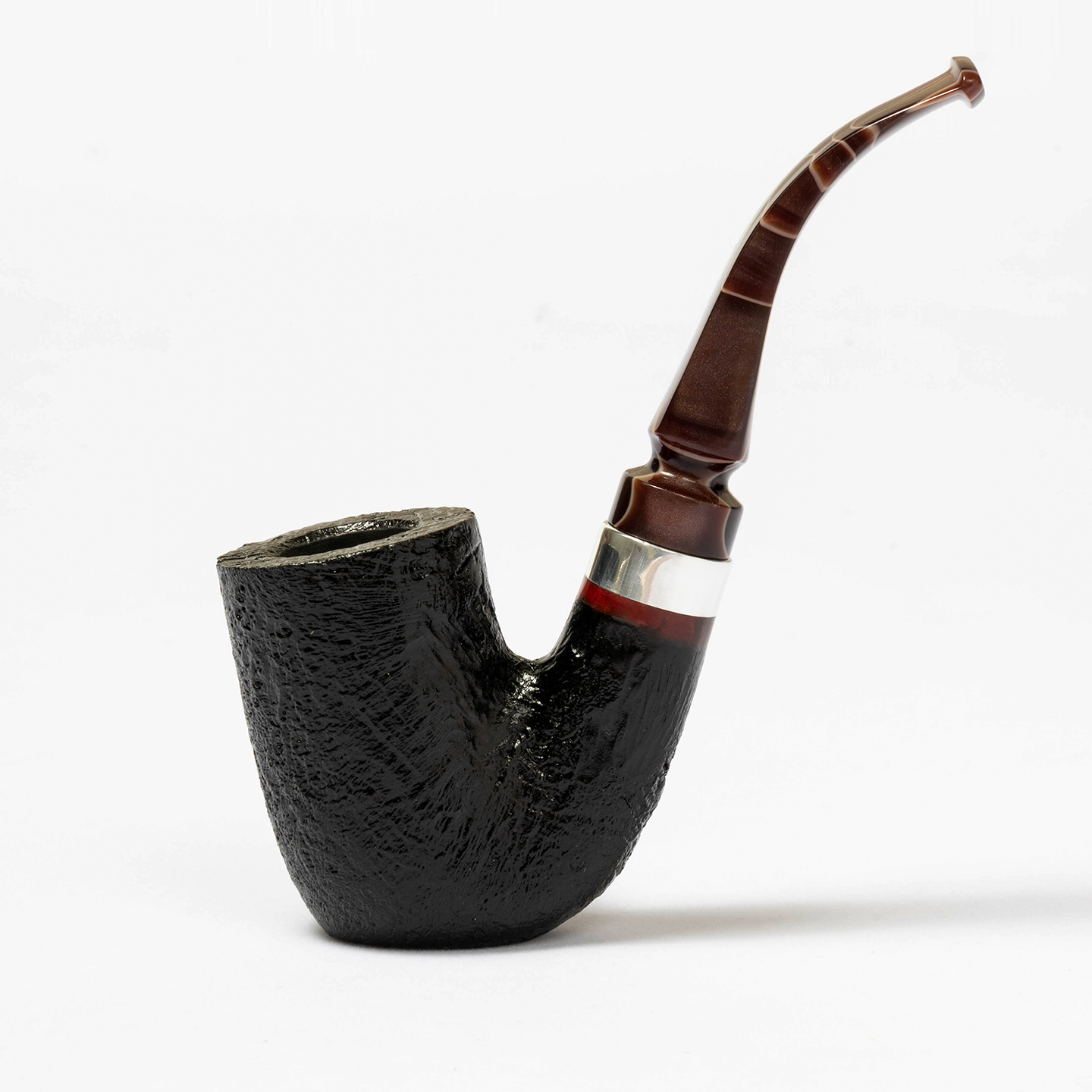 老狐狸石楠木手工大弯烟斗银圈咖啡彩色烟嘴3mm过滤烟道烟嘴