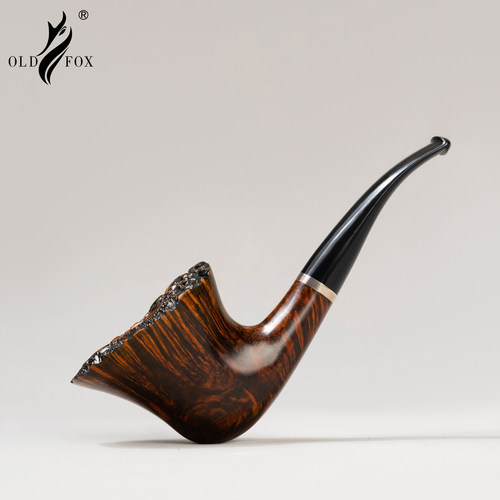 老狐狸精品手工实木烟斗西班牙石楠木3mm过滤芯烟道银环坎伯兰嘴