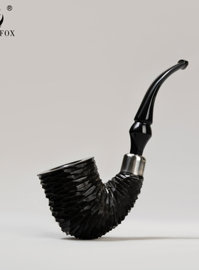 黑色雕刻大弯手工烟斗西班牙进口石楠木3mm烟道银环硫化橡胶烟嘴