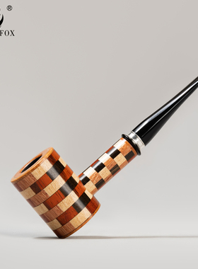 设计师款精品手工烟斗进口石楠木9mm过滤烟道格子平底桌面斗