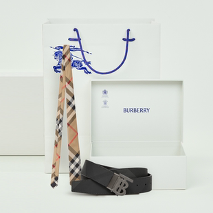 【限定礼盒】BURBERRY 双面两用格纹拼皮革TB腰带 + 格纹丝质领带