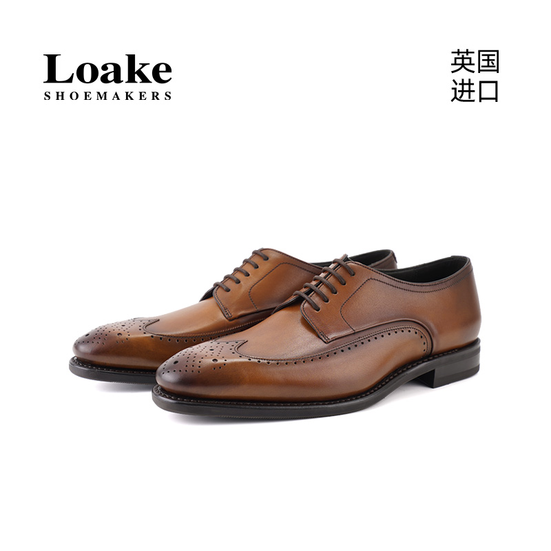 Loake新款进口手工固特异edge男正装德比布洛克雕花橡胶底鞋 BALE