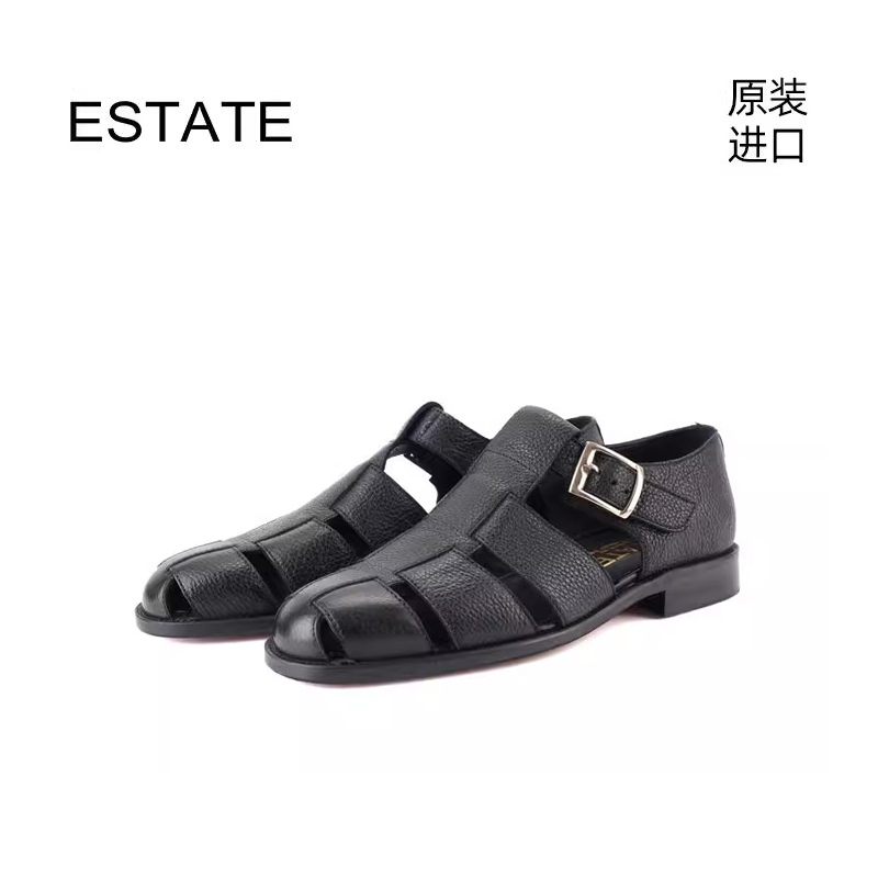 ESTATE进口牛皮设计感休闲舒适复古男士皮鞋镂空罗马凉鞋8092-647