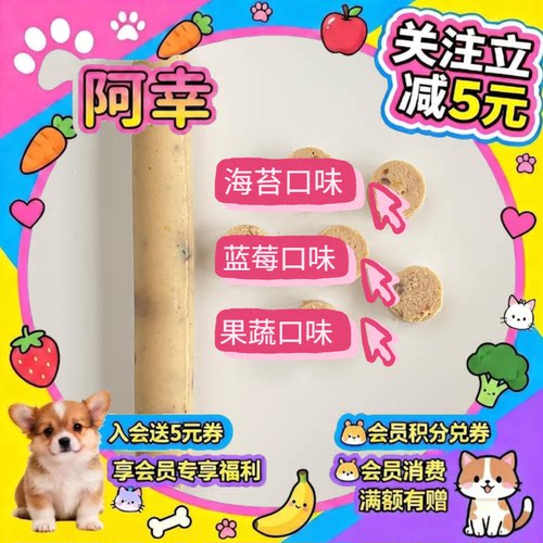 阿幸素食宠粮 蓝莓果蔬/果蔬海苔/大豆蛋白素肉肠/500g
