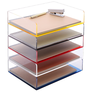 三锐A4亚克力透明彩色文件座文件盒学生可堆叠办公桌面收纳架书本阅读架文件架多层分类收纳框白色创意组合架