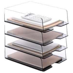 三锐旗舰店三锐桌面文件架透明A4文件夹收纳盒商务办公置物架学生试卷分类整理架档案盒多层大容量书籍架黑色简约创意