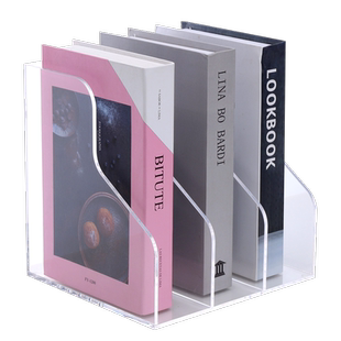 三锐亚克力透明A4文件盒桌面办公用品置物架学生阅读绘本收纳栏大容量分格文件框创意简约立式展示架