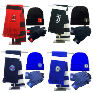 巴萨曼联红魔冬季手套针织围巾三件套AC米兰利物浦皇马足球帽子