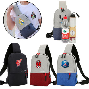 巴黎梅西C罗足球迷胸包 利物浦AC米兰热刺皇马斜挎包小背包帆布