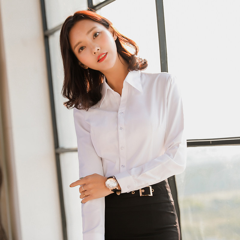 2023男女式衬衫长短袖免烫职业商务上班V领纯色工装夏季白寸衣