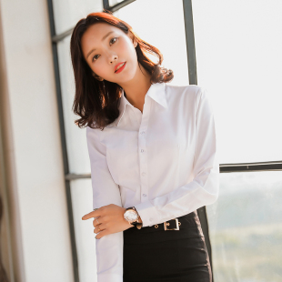 2023男女式衬衫长短袖免烫职业商务上班V领纯色工装夏季白寸衣