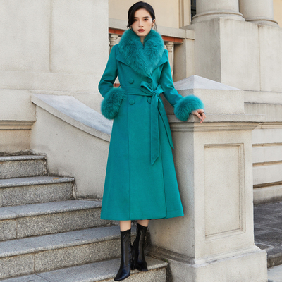 狐狸毛领羊绒大衣女复古毛呢外套