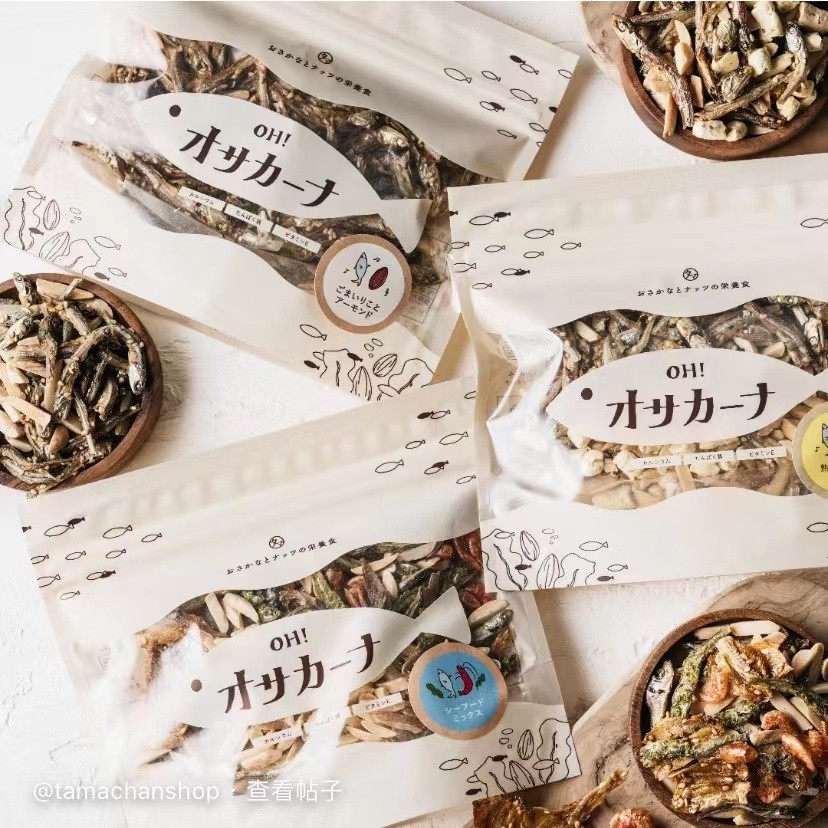 日本tamachanshop 补钙芝麻杏仁小鱼干袋装多种口味