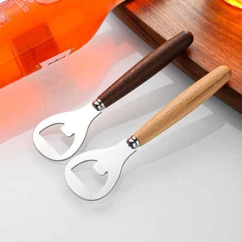 榉木柄不锈钢开瓶器饮料汽水开盖器日式啤酒开礼品酒启子撬盖器