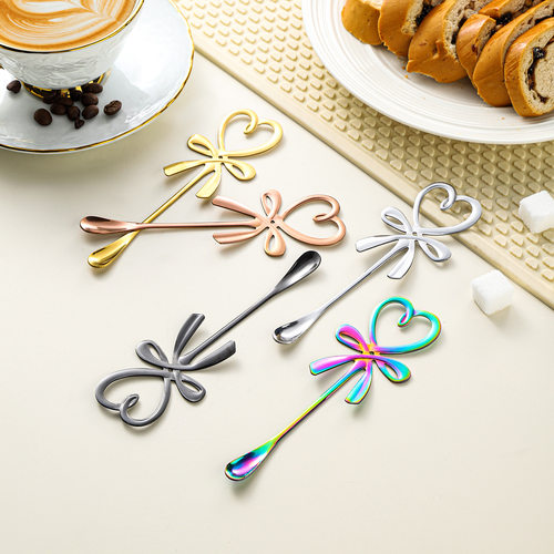 蝴蝶结爱心勺子不锈钢咖啡勺创意搅拌勺挂杯小勺子伴手礼品心型勺