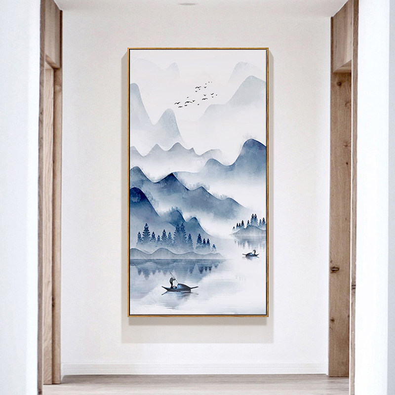 新中式玄关装饰画走廊过道挂画单幅风景水墨画艺术简约意境山水画
