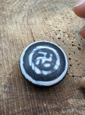 老天珠黑白羊眼风化纹万天珠玛瑙板珠吊坠手链背云配饰一物一图