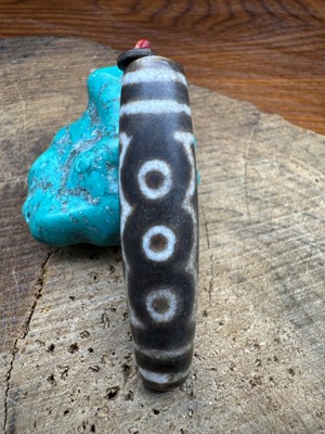 天然西藏真品象雄天降石九英页岩满朱砂五眼天珠吊坠挂件大孔道