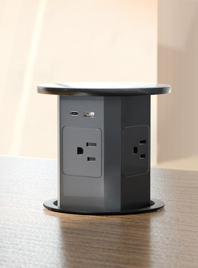 美标液压升降桌面升降快充USB-A+C无线充250V铝合金灰色1