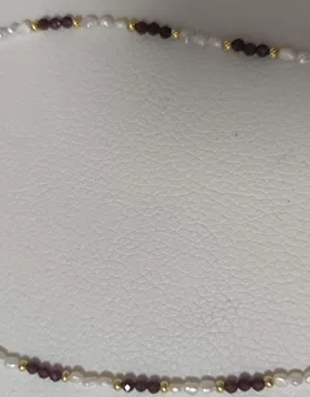 3mm切面石榴石淡水keshi珍珠颈链锁骨链项链长40+5cm