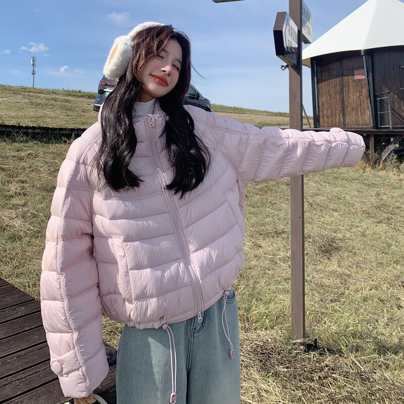 粉色短款立领气质羽绒服女2025冬季韩系超好看轻薄90白鸭绒外套潮