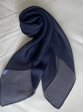 纯色藏青色小方巾100桑蚕丝围巾女真丝小丝巾纱巾秋季护颈防晒