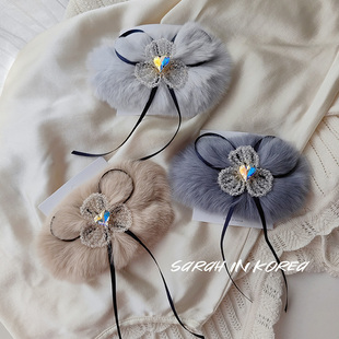 Sarah in Korea韩国 2025冬季皮草兔毛毛超萌丝带发夹弹簧夹顶夹