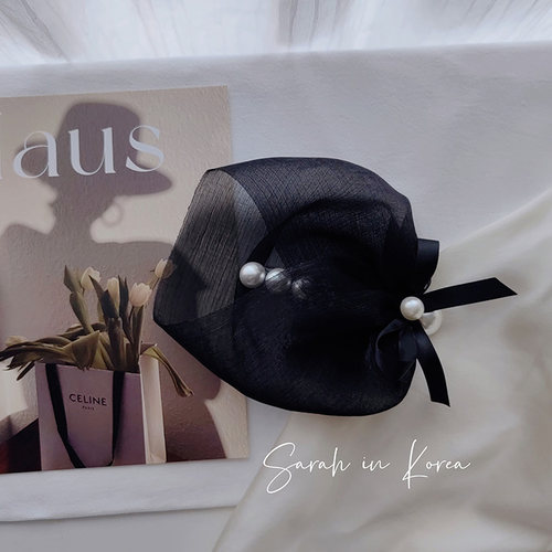 Sarah in Korea韩国 2025夏季黑色薄纱珍珠超大大发夹 超美自留
