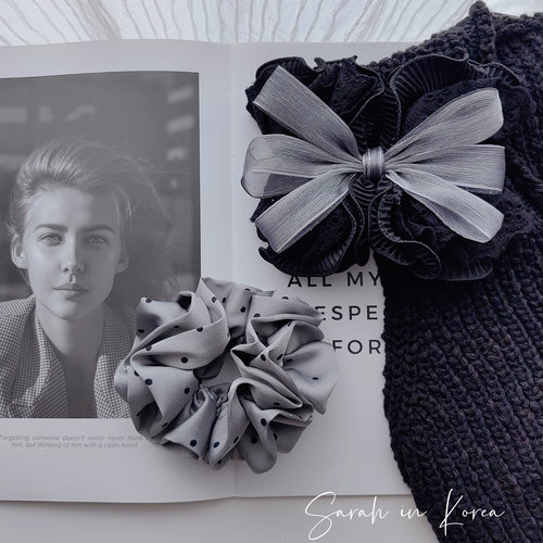 Sarah in Korea韩国 办公室通勤白领波点灰色发圈蝴蝶结发夹