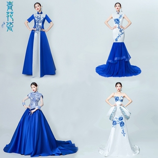 中国风风青花瓷系列礼服商演车展走秀旗袍晚会年会舞台T台演出服