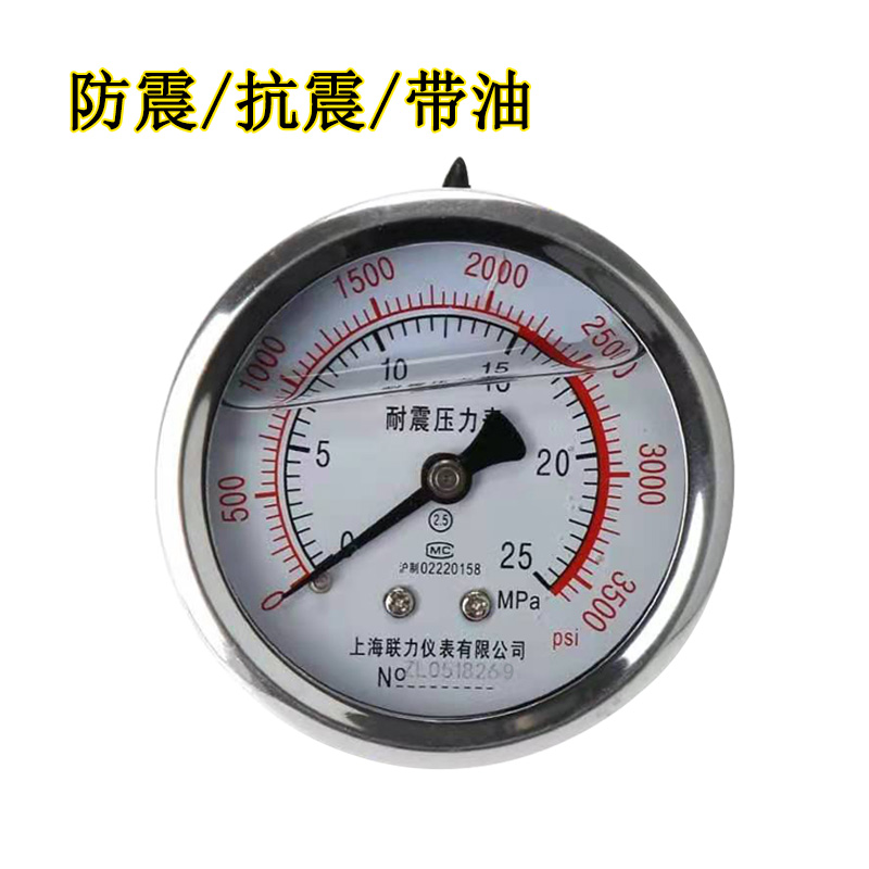 上海联力YN-60Z轴向无边耐震压力表液压油压1.6mpa真空M14*1.5