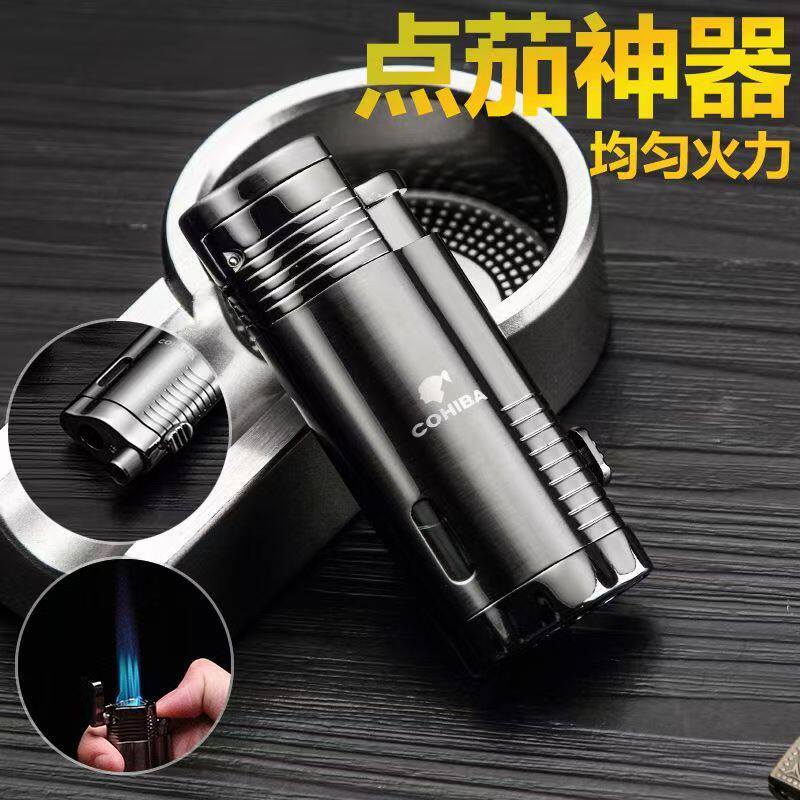 金属雪茄专用防风蓝焰充气打火机