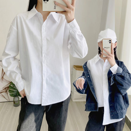 白衬衫女秋季2022小众设计感新款纯棉韩版宽松型休闲职业衬衣上衣