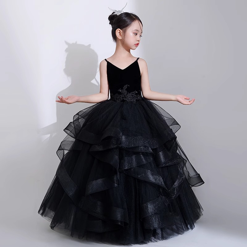 女童礼服黑色轻奢小众高端生日小礼钢琴演奏公主裙大气晚表演演出