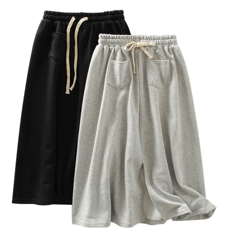 高腰休闲前后开叉半身裙女2025年春夏新款百搭宽松中长款a字长裙