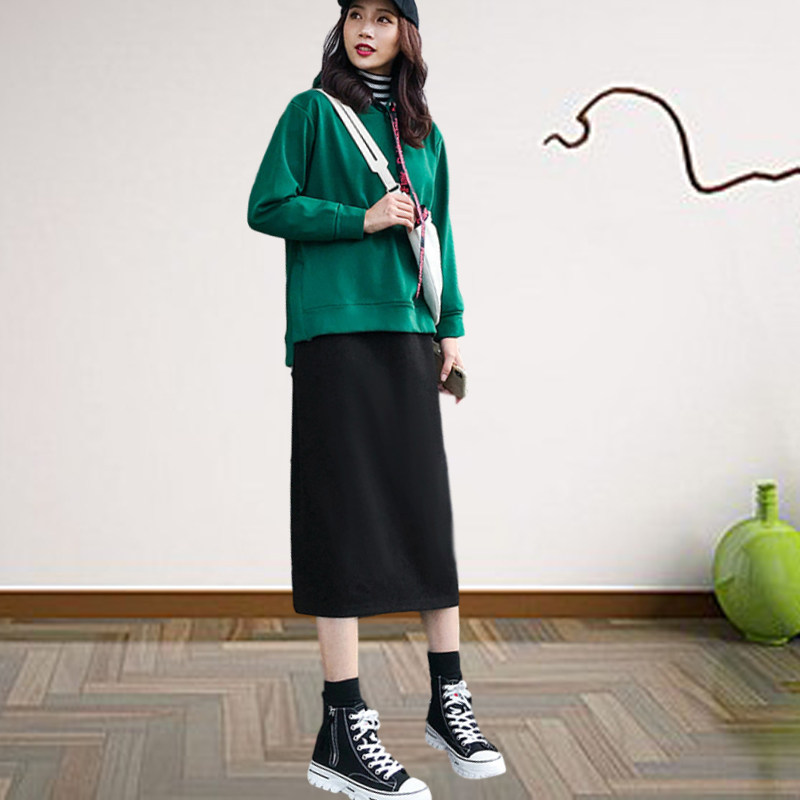 直筒半身裙春秋冬女中长款H型高腰宽松港味复古藏肉遮胯过膝裙潮