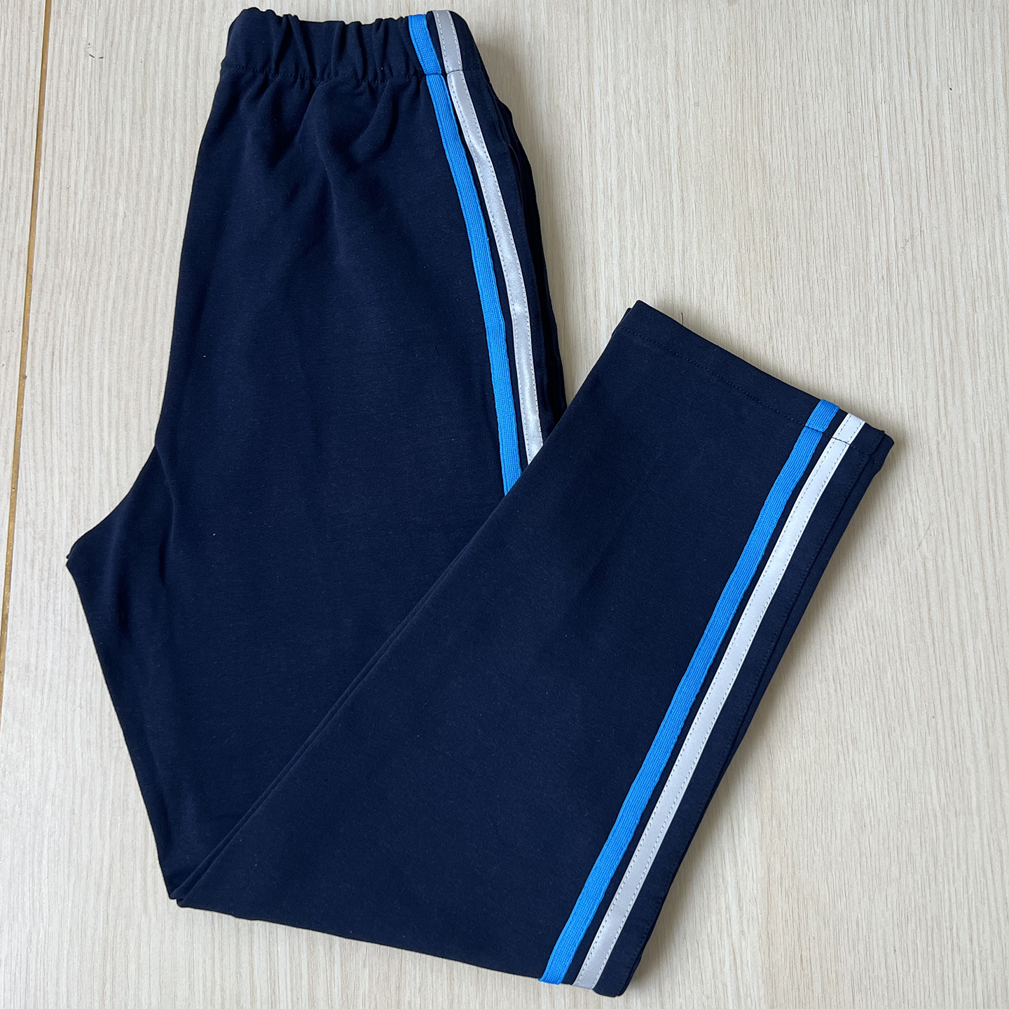 藏蓝直口前反光条后浅蓝杠校服裤