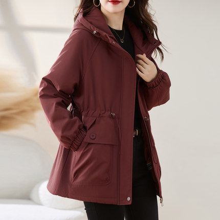 连帽加绒派克服女2024新款冬季中长款加厚保暖中老年妈妈棉服外套