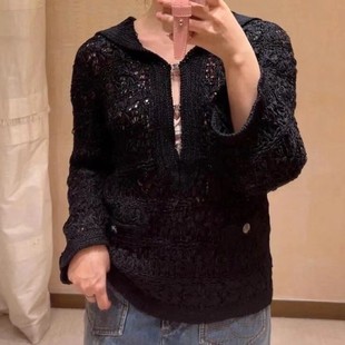 小香  2025秋季新款女装真丝钩花海军领明星同款针织衫宽松上衣