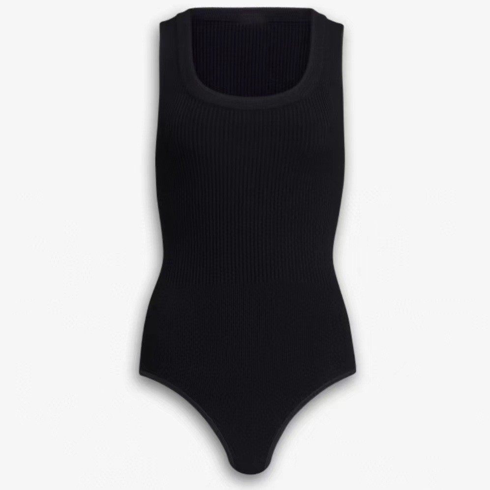 2025夏季新款女装紧身U领弹力修身纯色针织连体背心