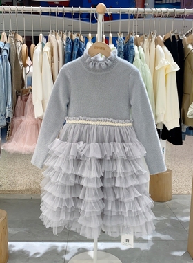 冬季新款imau奕玛女大童装拼接蛋糕裙子儿童纱裙连衣裙48LF471130