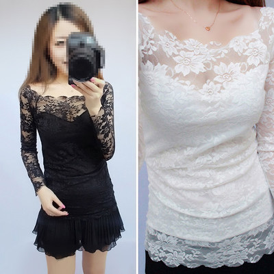 春秋韩版上衣女士t恤蕾丝衫修身花瓣领百搭长袖打底衫在类目 女装/女士精品, 蕾丝衫/雪纺衫中 - 来自Buy2taobao.com提供专业的淘宝代购服务