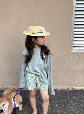 韩国童装2025秋季新款女童时髦灰色宽松百搭T慵懒宝宝风长袖上衣